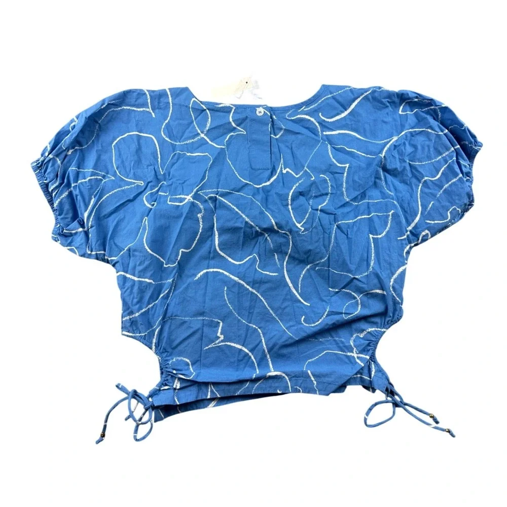 Madewell Poplin Puff Sleeve Cutout Crop Top Women‎ XS Blue Ornamental Floral